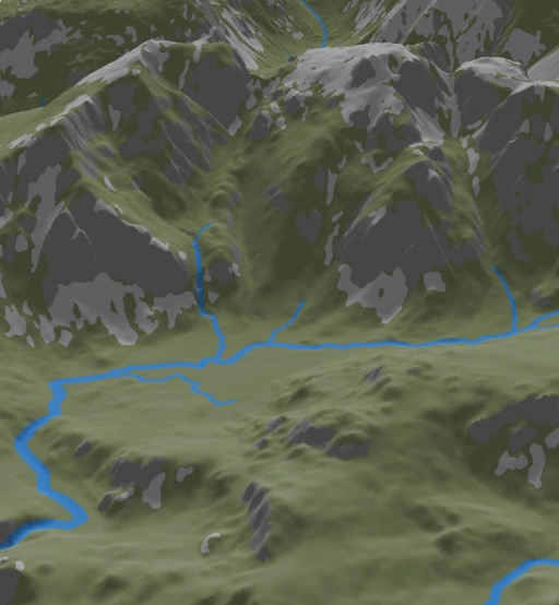 Close-up of crag and scree on a printed map