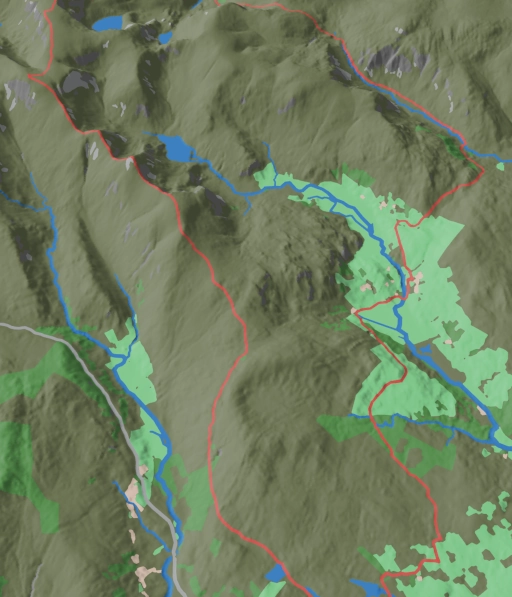 A printed map with a red route across the fells